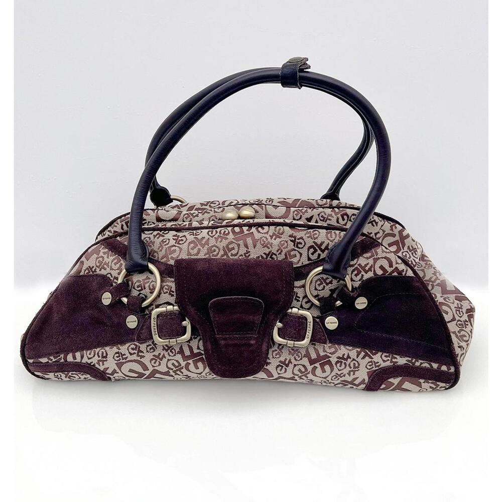 GF FERRE Pink & Dark Brown Leather Cargo Bag | Gothic G | MONOGRAM| ITALY BAG